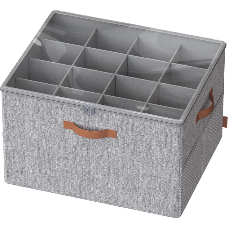 SONGMICS Schuh-Organizer, Schuhaufbewahrung, für 16 Paar Schuhe, Schuhbox, Griffe, platzsparend, Aufbewahrungsbox mit transparentem Deckel, anpassbar, für Schrank, taubengrau