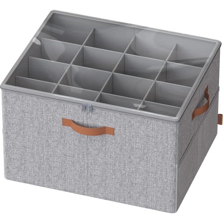SONGMICS Schuh-Organizer, Schuhaufbewahrung, für 16 Paar Schuhe, Schuhbox, Griffe, platzsparend, Aufbewahrungsbox mit transparentem Deckel, anpassbar, für Schrank, taubengrau