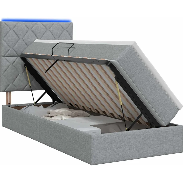 vidaXL LED-Speicherbett mit Matratze Hellgrau 90 x 200 cm Stoff 3459981 – Bild 2
