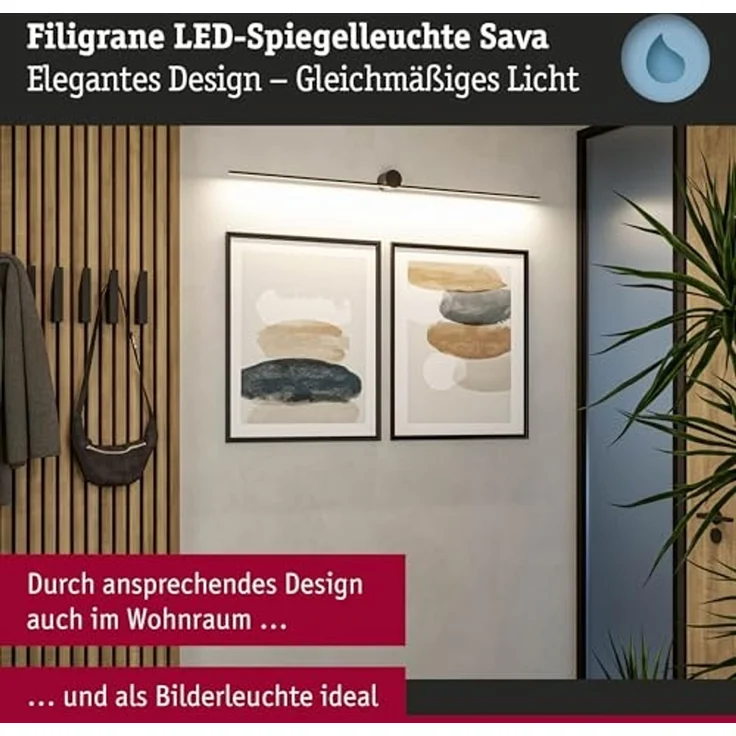 Paulmann 75413 LED Spiegelleuchte Sava 120cm 3000K Schwarz IP44 – Bild 5