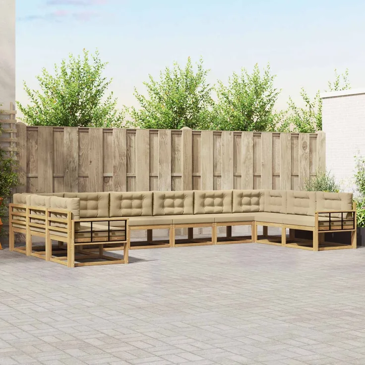 vidaXL Outdoor-Sofagarnitur mit Kissen 10 pcs Weiß und Beige 3387117