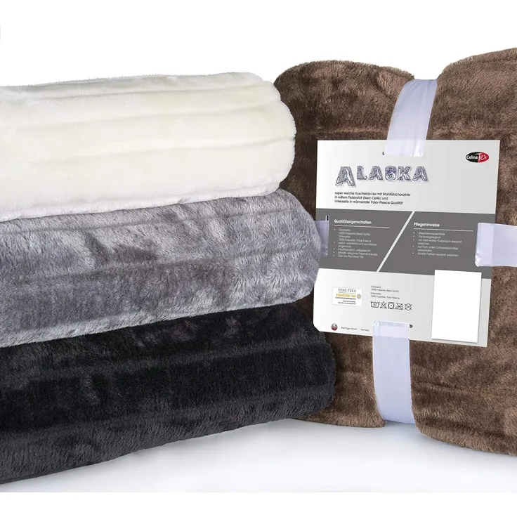 Wohndecke Alaska Kuscheldecke Sofa Felloptik Pelzimitat 150x200cm schwarz, CelinaTex, allergikergeeignet,bügelfrei,flauschig,kuschelweich,mollig warm