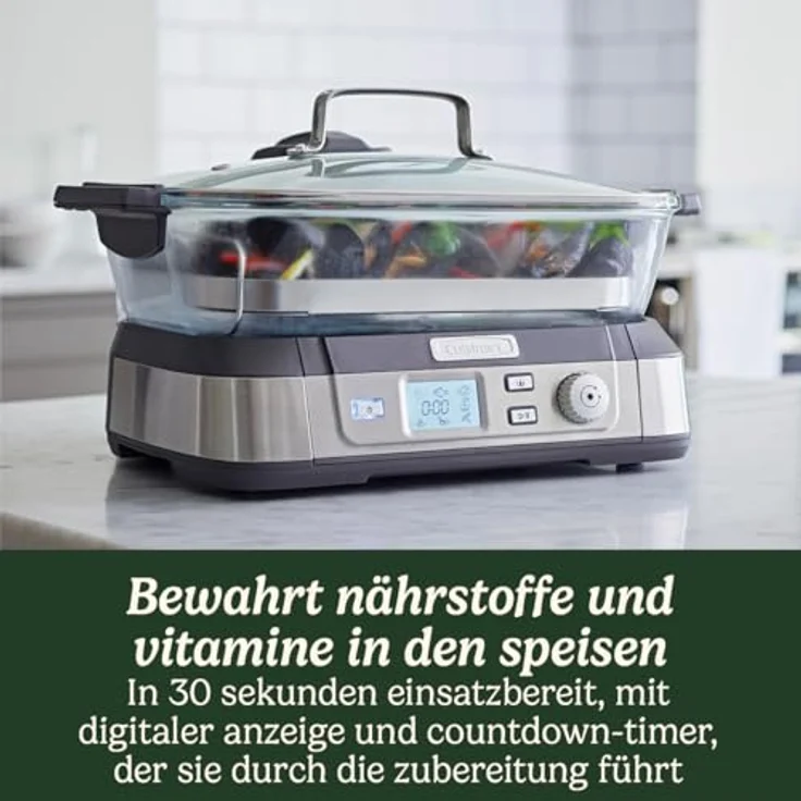 Cuisinart STM1000E Dampfgarer aus Glas, mit vorinstallierten Programmen, Warmhaltefunktion, Silber/Schwarz, Edelstahl – Bild 3