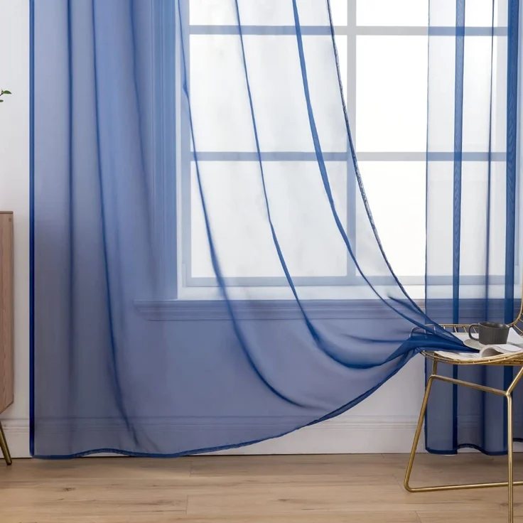 MIULEE Vorhänge Gardinen, Stangendurchzug Dunkelblau, 2er Set 260x140cm | Transparente Gardine aus Voile, Luftig Leicht, Einfarbig Dekoschal für Wohnzimmer & Schlafzimmer