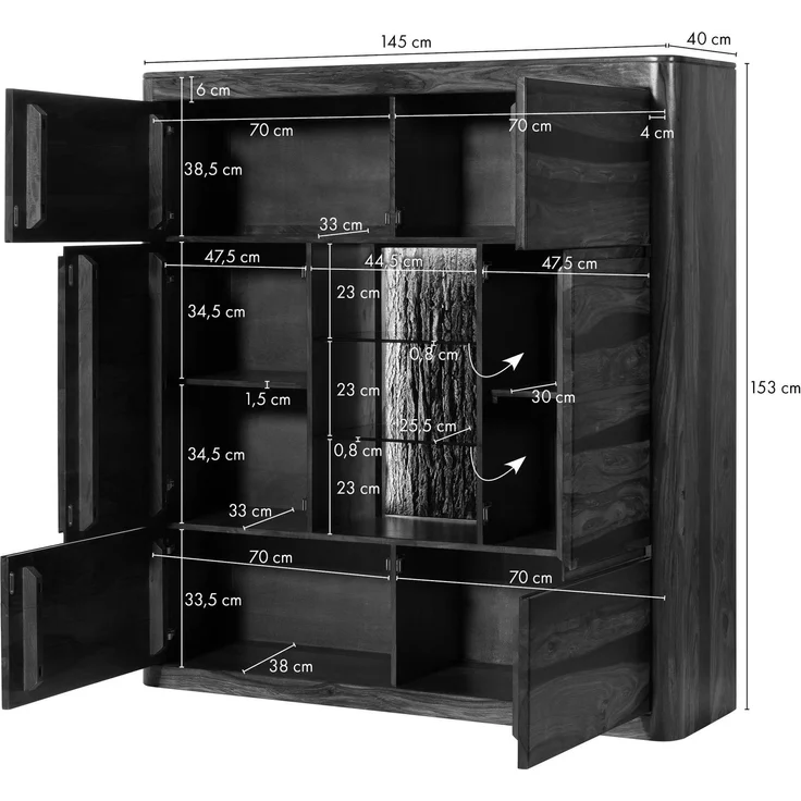 Highboard Sheesham 145x40x153 walnuss gewachst TORONTO LUX #279 – Bild 5