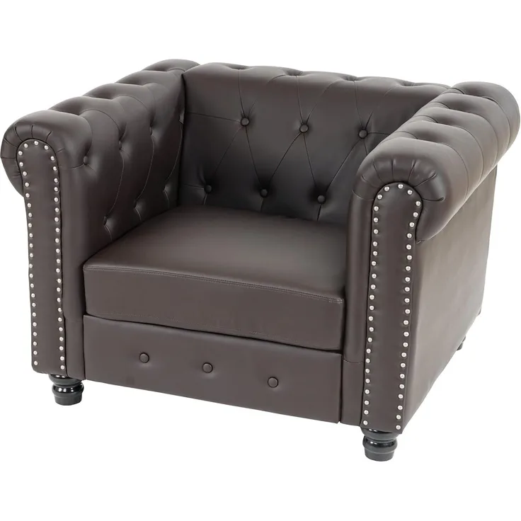Luxus Sessel Loungesessel Relaxsessel Chesterfield Kunstleder ~ runde Füße, braun