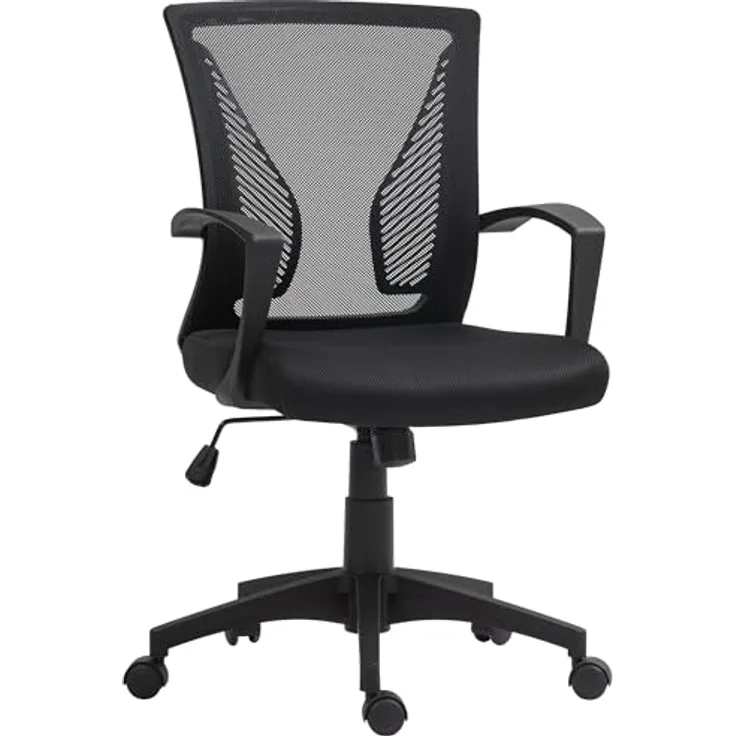 HOMCOM Ergonomischer Bürostuhl, Schwarz, Drehstuhl mit verstellbarer Rückenlehne und atmungsaktivem Netzrücken, 62x102x60 cm