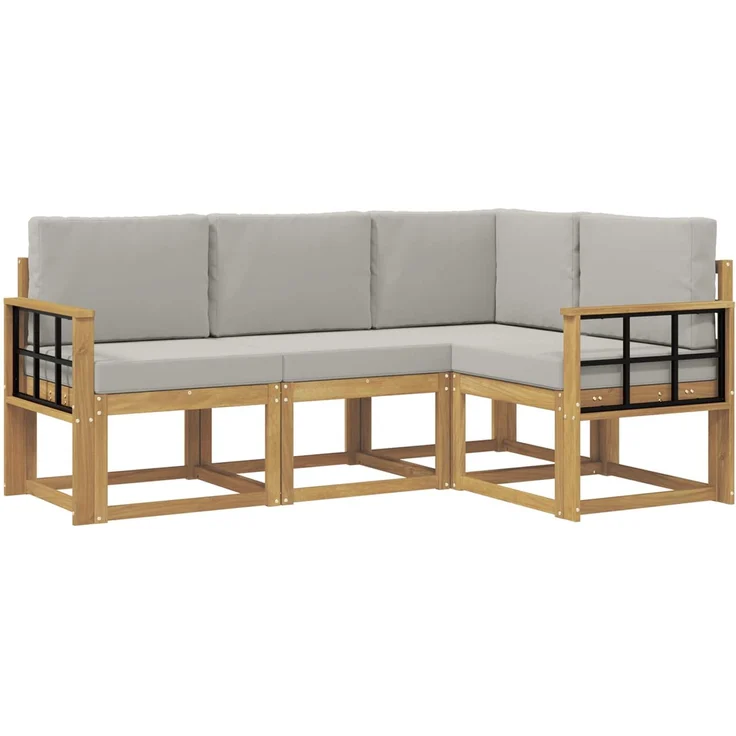 vidaXL Outdoor-Sofagarnitur 4 stk. Weiß und Hellgrau Polyester 3387570 – Bild 2