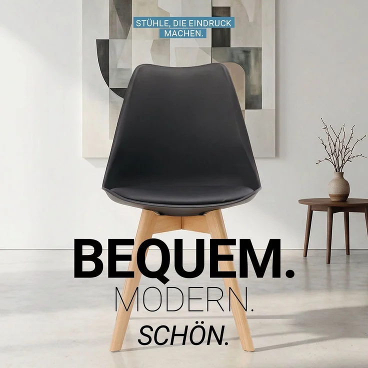 Küchenstuhl Schwarz Stuhl Holz modern Kunststoff Esszimmerstuhl Schalenstuhl Essstuhl Holzstuhl – Bild 5