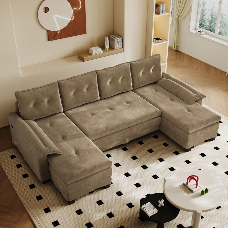 ZUBALIYA Schlafsofa 127x87 cm, mit USB - Anschluss, mit Ausziehbett, mit Chenille - Bezug, mit Samtbezug, modular aufgebaut, Weiß – Bild 13