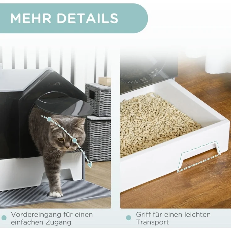 Katzentoilette im niedlichen Design, 1 Siebvorleger, 1 Streuschaufel, herausnehmbare Bodenwanne, Grau--Herde--47x45x42cm--YOUDENOVA – Bild 6