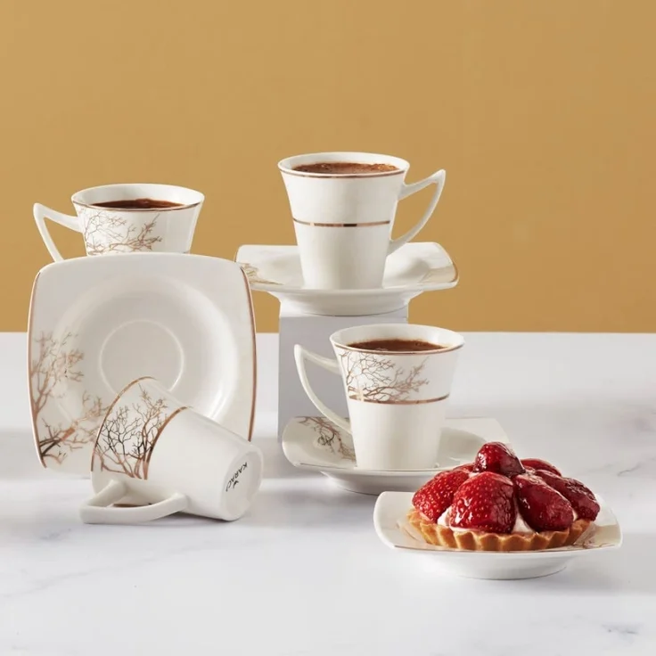 Karaca Kaffeeservice Karaca Autumn 85 ml Kaffeetasse mit Untertasse Set 6 Personen, Weiß – Bild 5