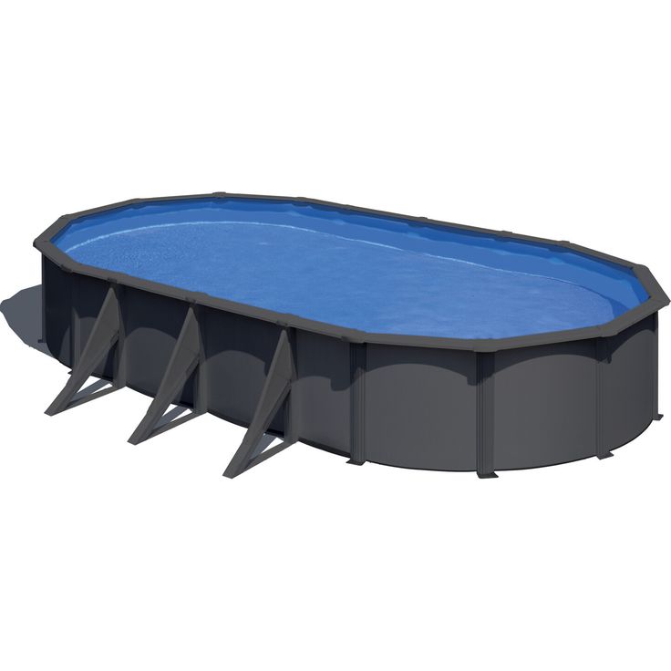 GRE Stahlwandpool-Set 'Anthracite' oval 730 × 375 × 120 cm, mit Seitstützen, inkl. Sandfilteranlage und Sicherheitsleiter