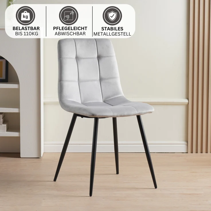 Albatros Esszimmerstühle 4er Set BORA Grau- Komfortabler Polsterstuhl für Modernes und Stilvolles Design am Esstisch - Küchenstuhl oder Stuhl Esszimmer mit hoher Belastbarkeit bis 110kg – Bild 3