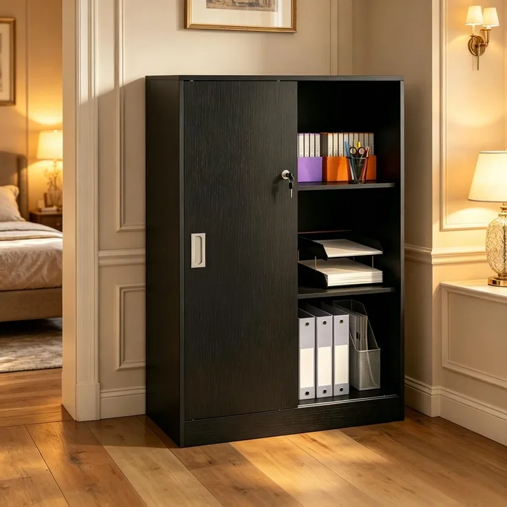 (old SKU:T5828P537093)Moderner Dokumentschrank,Büroskrank,Lagerschrank(nur mit Dokumentschrank)--Schwarz--80x40x120cm--YOUDENOVA