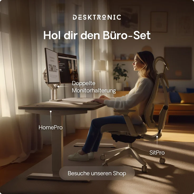 Desktronic HomePro Elektrisch höhenverstellbarer Schreibtisch 120x60cm Weiß/Grau mit Memory-Funktion, Anti-Kollisions Technologie, USB-A und USB-C-Ladeanschlüssen – Bild 9