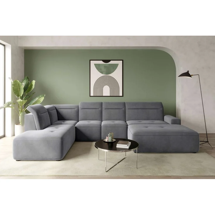 99rooms Wohnlandschaft Elvaro, Sofa, U-Form, Bezug aus Velours PALLADIUM, mit elektrischer Sitztiefenverstellung – Bild 5