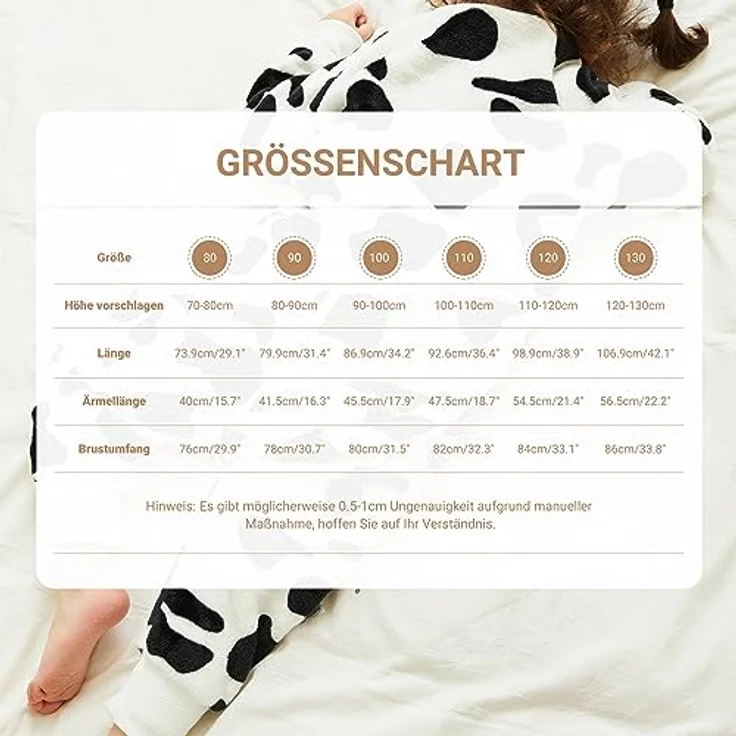 XQ&XG Baby Schlafsack mit Füßen 2.0 Tog,Kinderschlafsack mit langen Ärmeln,Schlafsack Kinder mit Beinen für mädchen und Junge,Kuh,130 – Bild 4
