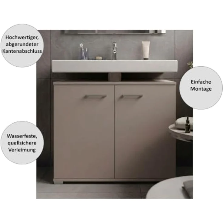 FACKELMANN Easy Waschbeckenunterschrank, 80cm Breite, Moderner Stil, Farbe Kaschmir, Stehend, Made in Germany – Bild 7