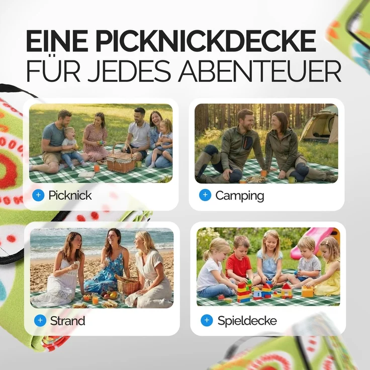 DETEX® Picknickdecke 200x200 cm Blumen Wasserdicht Isoliert Faltbar – Bild 3