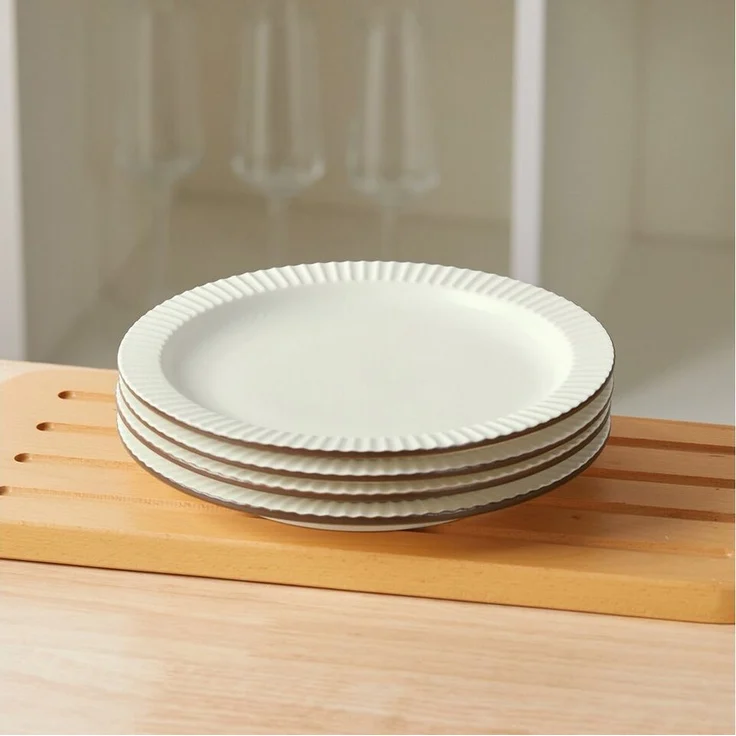 JIWOO Teller 4er Ø21,4cm, Salatteller Frühstücksteller Pastateller Dessertteller, (4 St), Keramik Hochwertiges Tellerset Beige Mikrowellen spülmaschinenfest – Bild 2