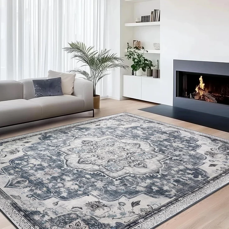 SONGMICS HOME Vintage Teppich, 140x200 cm, Wohnzimmerteppich, Schlafzimmerteppich, Waschbarerteppich, Rutschfester Teppich, für Küche, Flur, Esszimmer, Taubengrau TAR039G02