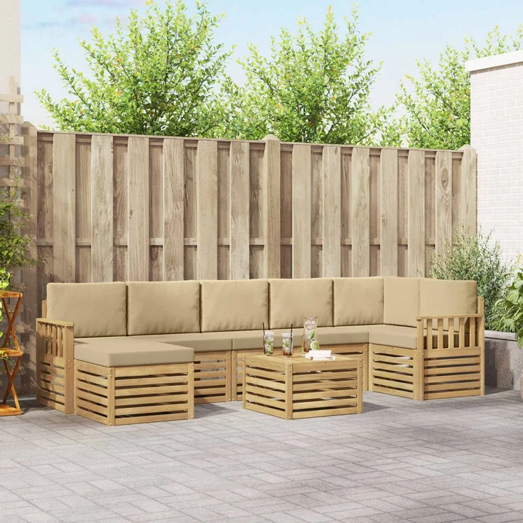 vidaXL Outdoor-Sofagarnitur 8 stk. 8-Sitzer Weiß und Beige Polyester 3392228 – Bild 1