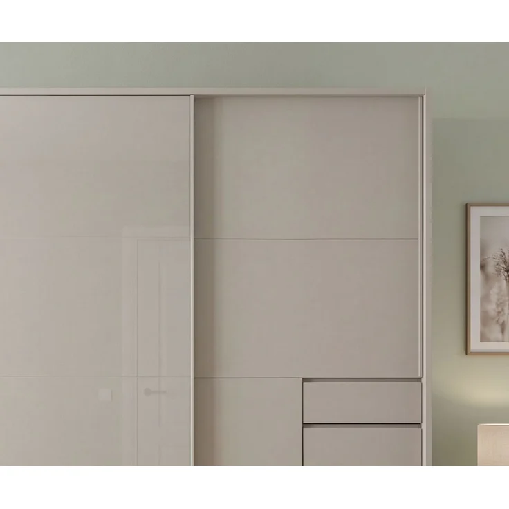 Schwebetürenschrank Kleiderschrank 3-trg 273cm Beige Grau Glasfront Passepartout – Bild 5