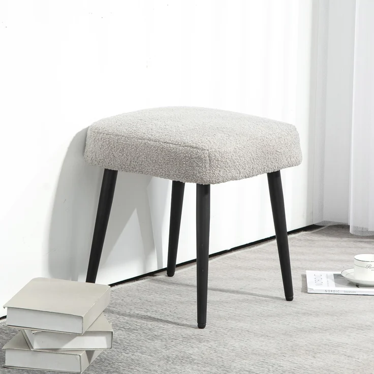 Hocker, Fußstütze, gepolsterter Sitz, Kaschmir-Optik, Stahlbeine, 42 x 42 x 44 cm, Hellgrau--Hellgrau--42x42x44cm--YOUDENOVA – Bild 4
