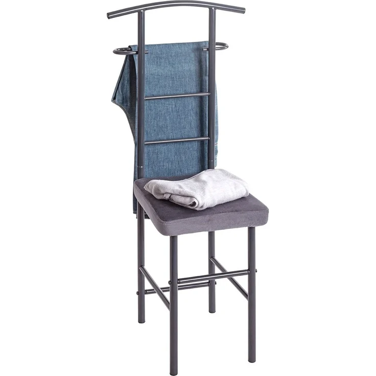 Haku Herrendiener Anzugständer aus Stahlrohr, anthrazit, mit gepolsterter Sitzfläche aus Samt-Textilbezug, 45x47x109 cm – Bild 4
