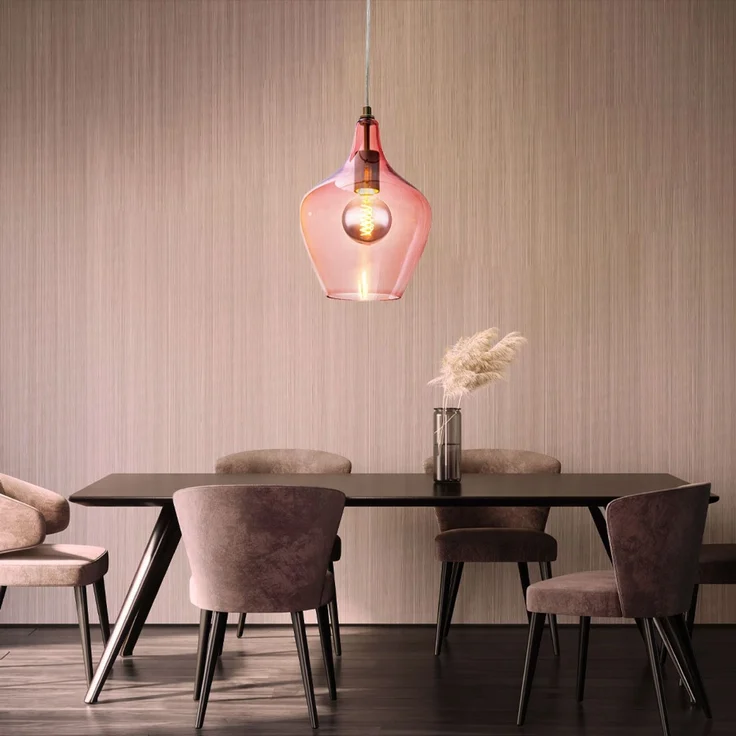 2x Hängeleuchte, silber, Glas pink , H 150 cm – Bild 7