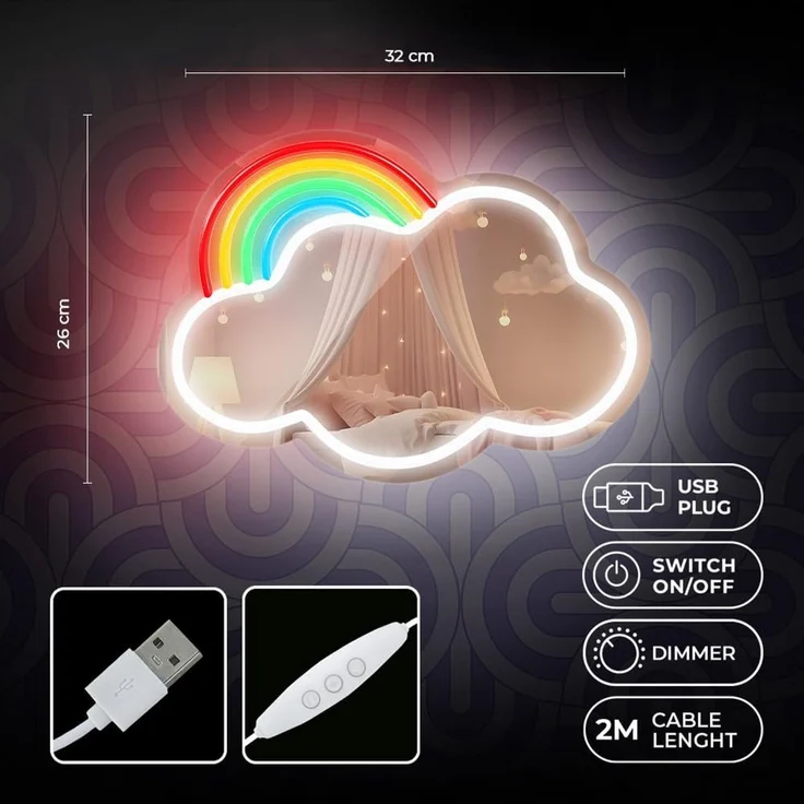 Forever Light LED Neon Dekolicht mit Spiegel Wandkunst Wanddekoration Cloud – Bild 3