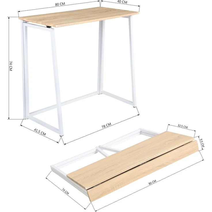 MEUBLE COSY Faltbar Tisch Schreibtisch Kleiner Klappbar Computertisch Laptoptisch fürs Büro, Wohnzimmer, Homeoffice, Einfacher Aufbau, Skandinavisch-Design, Eiche – Bild 3