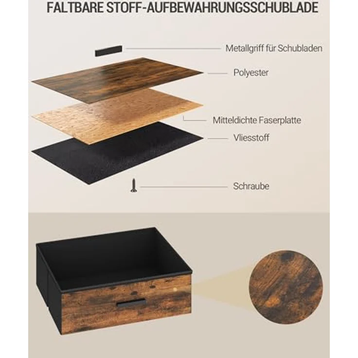 Nachttisch mit LED-Leuchten und ladefunktion, Beistelltisch mit 3 Stoff-Schubladen mit USB-Anschlüssen & Steckdosen, für Schlafzimmer, Wohnzimmer, Schwarz – Bild 8