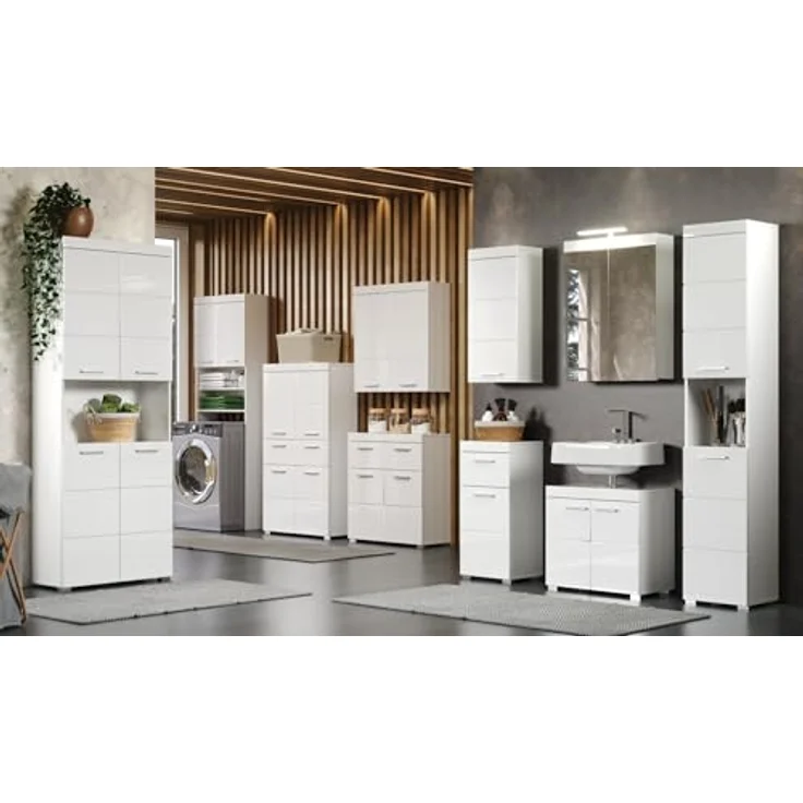 Trendteam 'Amanda' Hochschrank, Holz, Weiß Hochglanz, 190 x 31 x 37 cm – Bild 6