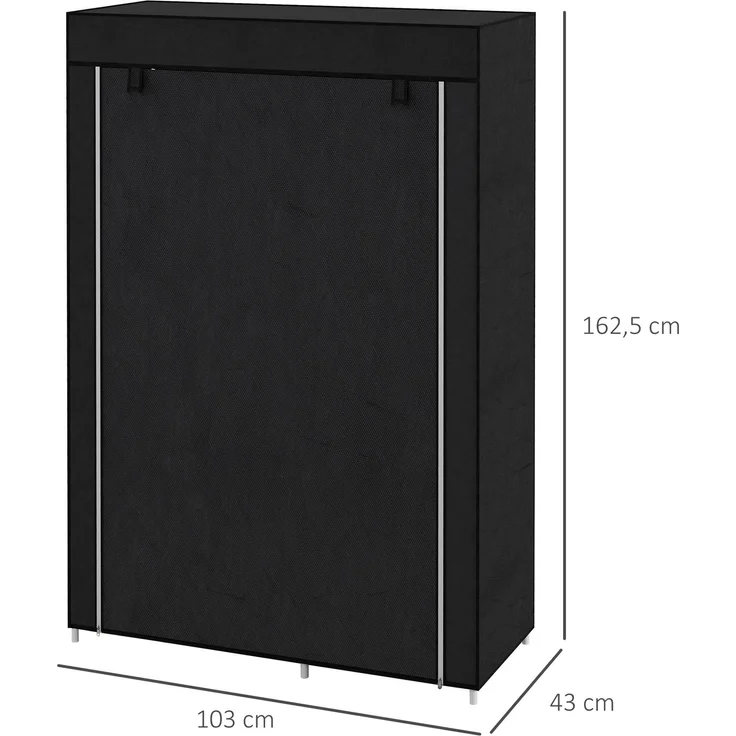 Stoffkleiderschrank 6 Fächer Vliesoptik Faltgarderobe Schwarz 103x43x162,5cm--Schwarz--103x43x162.5cm--YOUDENOVA – Bild 3