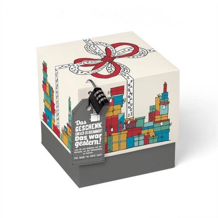 SURPRISA Geschenkbox Rätzel Geschenkbox, Geldgeschenk Verpackung & Gutschein Geschenk Box (inkl. 3-stelligem Zahlenschloss), Geschenkkarton Geschenkrätsel, 16,5 x 16,5 x 16,5 cm, farbig – Bild 4