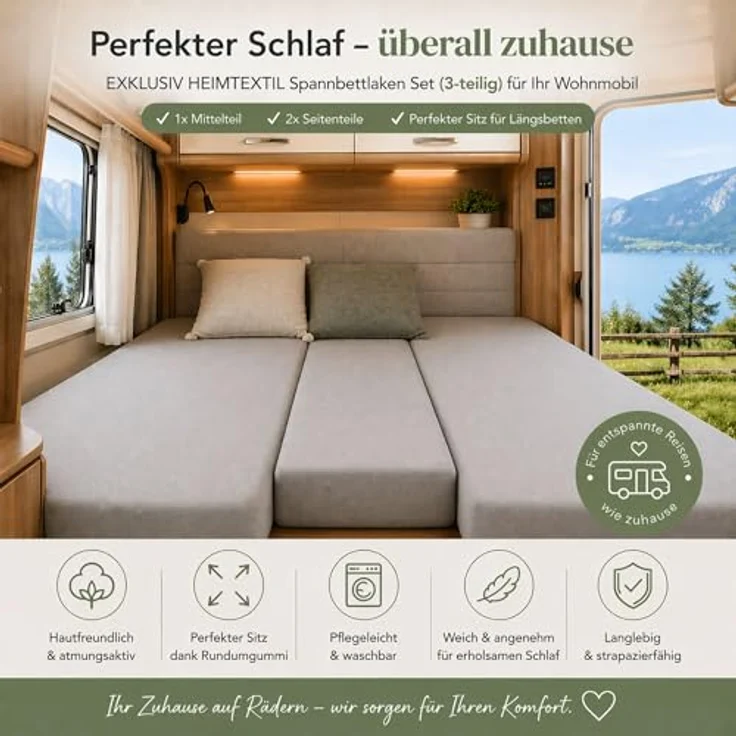 Frottee Spannbettlaken für Wohnmobile Heckbett 3-teilig 2 Längsbetten + 1 Mittelteil Anthrazit – Bild 9