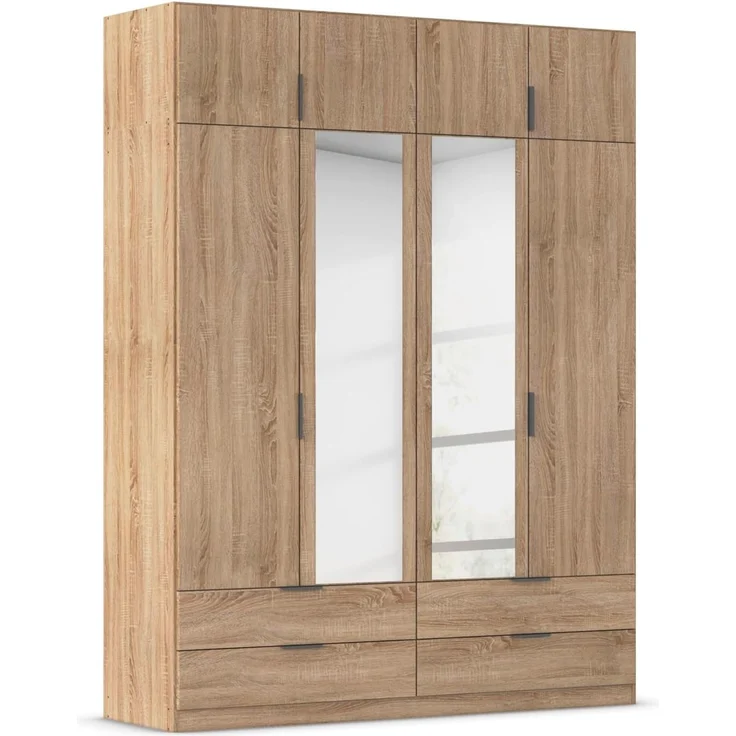 Rauch Möbel Lagoa, Kleiderschrank, Garderobe für Schlafzimmer, Kinderzimmer, Jugendzimmer 8-türig, mit Spiegel, 4 Schubladen, mit Zubehör Classic, Farbe Eiche Sonoma, Holz, Breite 181 – Bild 1