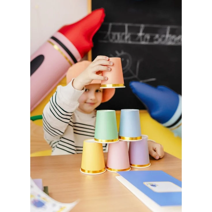 partydeco Becher, Papier, Pappbecher 220ml mit Goldrand 6er Set Bunt Pastell / Gold – Bild 3