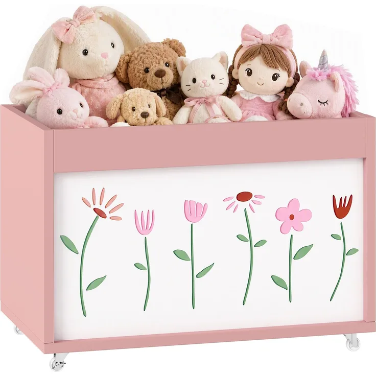 AIYAPLAY Spielzeugkiste, Spanplatte, Melamin, Rosa, 50 x 30 x 33,5 cm