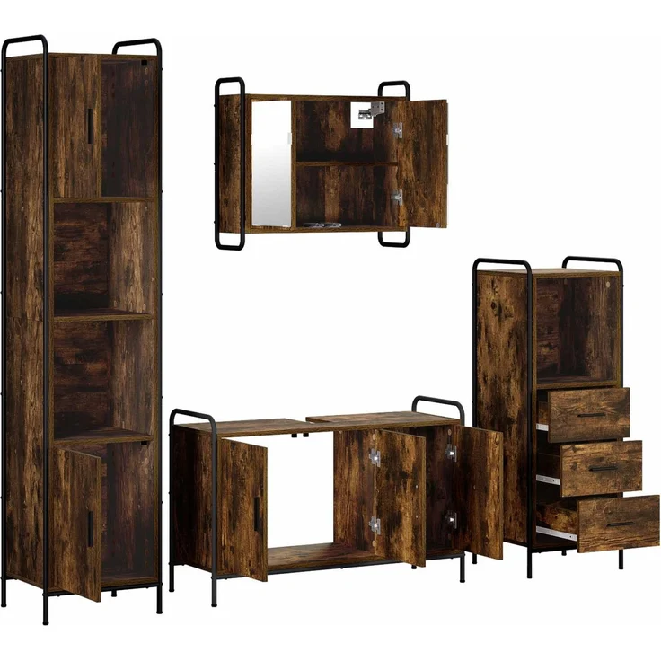vidaXL Badezimmerschrank-Set 4 stk. Räuchereiche 40 x 36 x 181 cm 3444623 – Bild 7