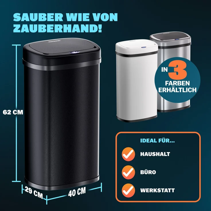 MONZANA® Mülleimer mit Sensor Küche 50L Schwarz – Bild 4
