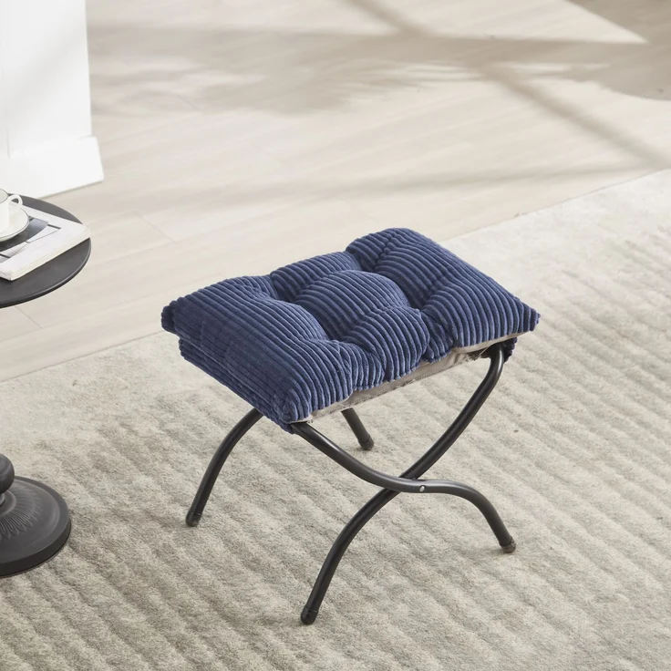Flieks Loungesessel mit Hocker, ergonomischer Ohrensessel mit Stahlrahmen, weicher Cordstoff, Seitentasche, Blau – Bild 3