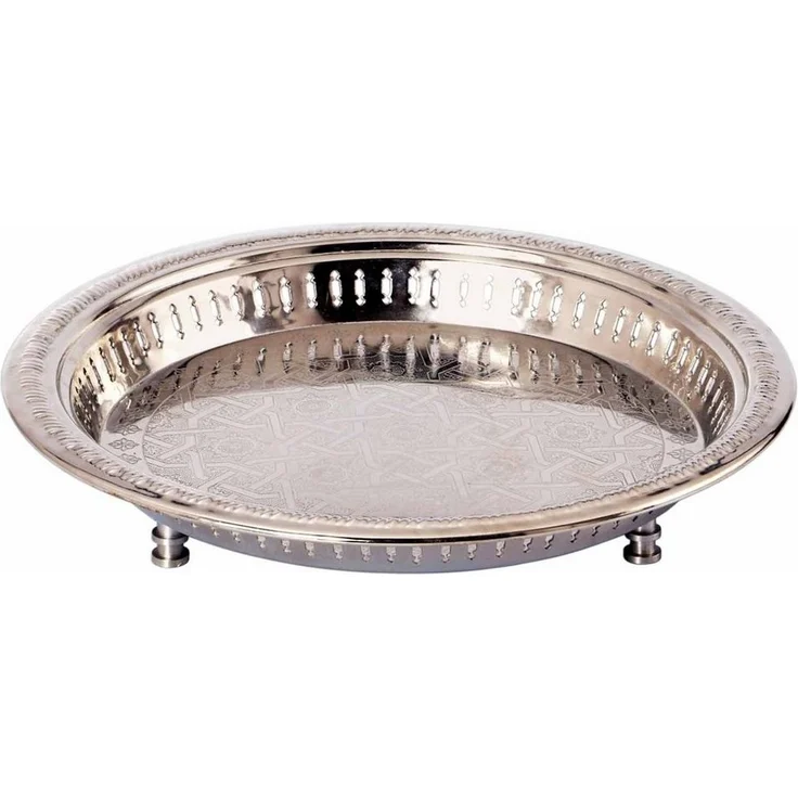 Marrakesch Orient & Mediterran Interior Dekotablett Orientalisches Tablett Serviertablett Juman 40cm Silber, Handarbeit – Bild 1