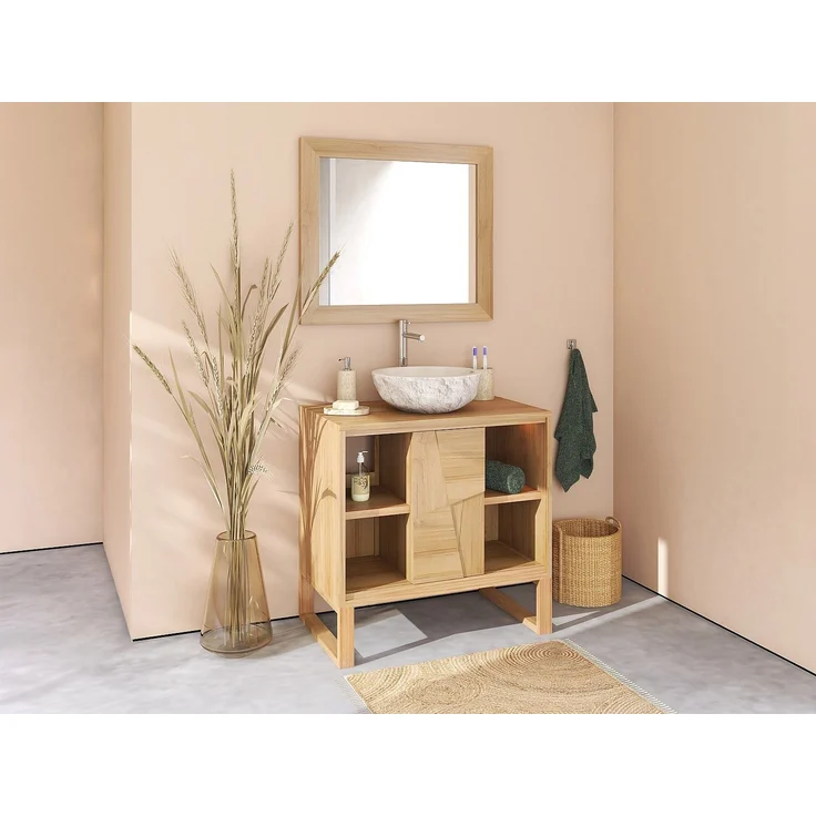 Vente-unique - Waschtischunterschrank auf Teakholz-Beinen - B80 cm - MATARAM – Bild 2