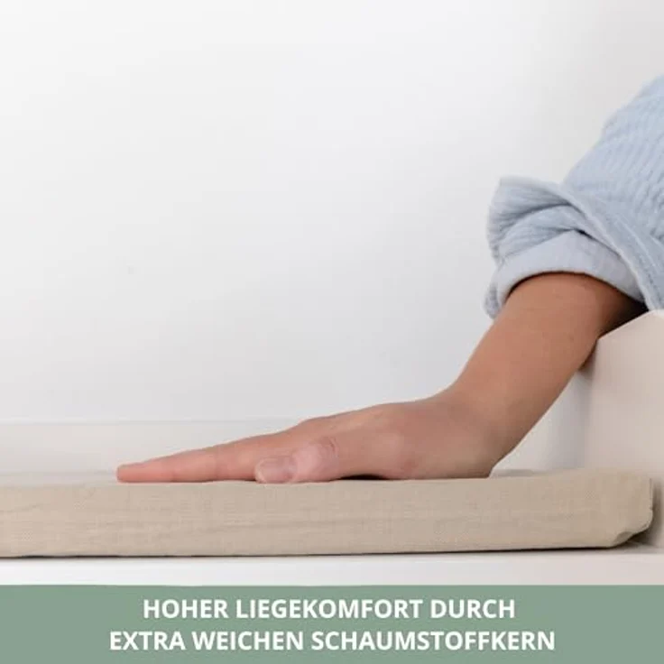 LIMMALAND Wickelauflage 76 × 79 cm mit Wickeltischumrandung – aus 100% Baumwolle, waschbar, sanfter Liegekomfort (Pure Beige, Wickelauflage) – Bild 6