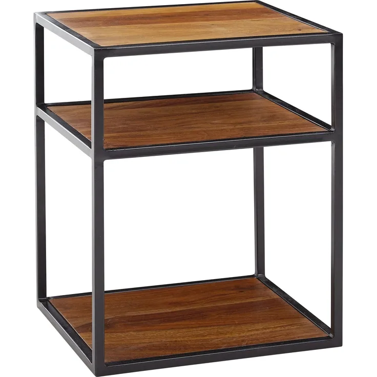 Nachttisch Sheesham Massivholz / Metall 40x50x35 cm Beistelltisch Hoch, Design Nachtkonsole Boxspringbett mit Ablage, Industrial Wohnzimmertisch Hoch mit Stauraum