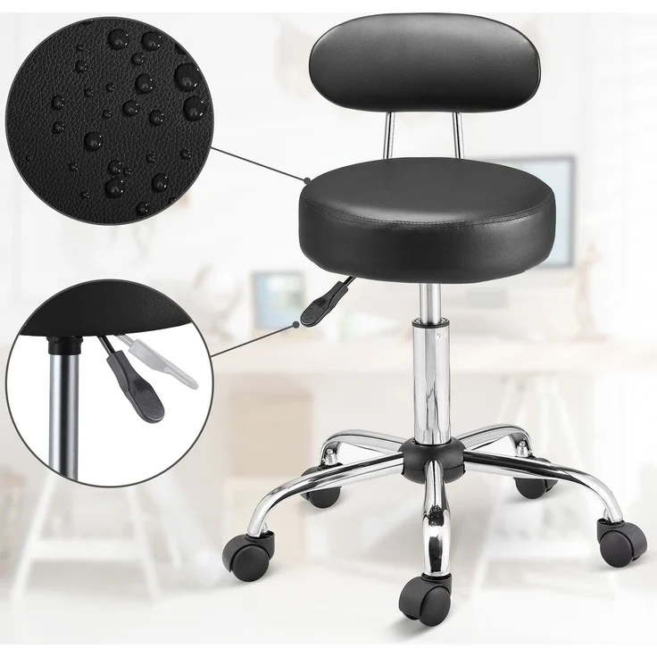 CASARIA® Rollhocker mit Lehne, höhenverstellbar, 2er-Set, schwarz – Bild 6