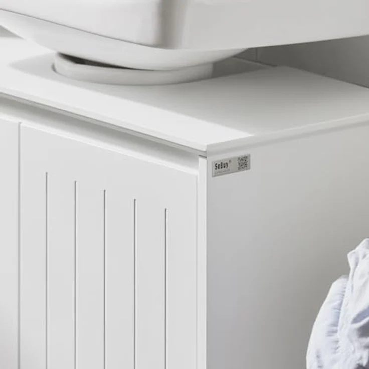 SoBuy Waschbeckenunterschrank BZR108-II-W, 60 cm, 2 Türen, aus MDF in Weiß mit Stauraum für Badutensilien – Bild 7